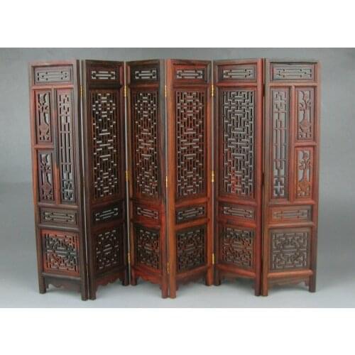 China Rosewood Suanzhi Wood Carved Flower Design Small Folding Screen