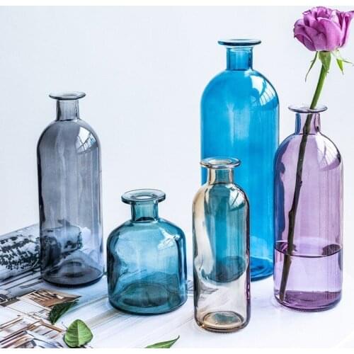 Classic Multicololr Glass Vases Flower Pot Basket Bottles Decoration Home Nordic Dried Transparent Hydroponic Small Bottles