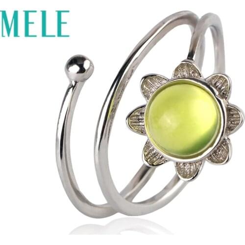 Natural yellow prehnite 925 sterling silver rings for women,6mm round cut flower shape simple and fashion fine jewelry