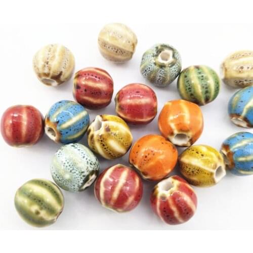 20 Pcs/Lot) 12mm Round Ceramic Beads Imitation Watermelon Candy Loose Beads For DIY Necklace Bracelet Jewelry Making