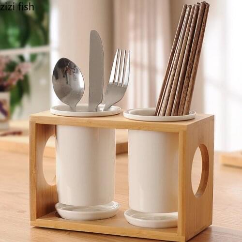 Kitchen Appliances Modern Ceramic Chopstick Holder Creative Chopstick Box Wood Holder Drain Cage Tableware Cage Rack organizer
