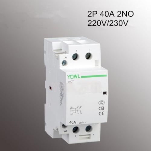 2P 40A 220V/230V 400V~ 50/60HZ Din rail Household Home Hotel Modular AC Contactor WCT 2NO