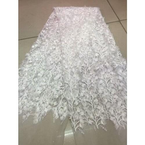 Latest PURE WHITE African Embroidery Tulle Lace Fabric 2019 High Quality French Milk Silk Lace Fabric With Sequins 5 Yards JG1