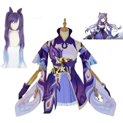 2020 New Game Genshin Impact Cosplay Costume Anime Cosplay Clothes From Woman Dress Keqing Skirt Wig Accessories Set