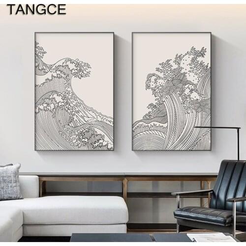 Japanese Style Kanagawa Waves Canvas Poster Print Nordic Lines Art Wall Pictures Abstract Paintings for Living Room Home Decor