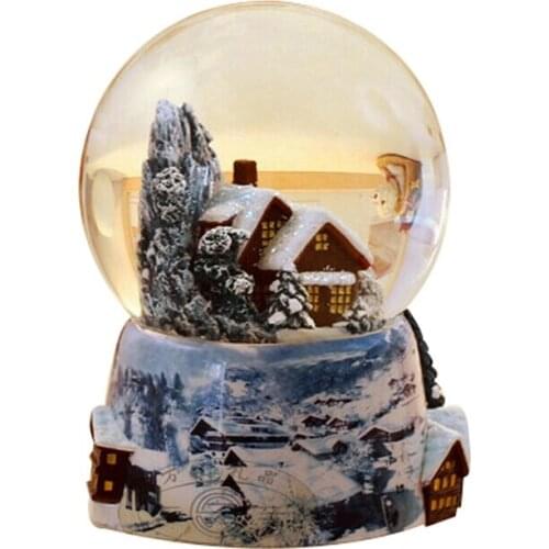 Day present for his girlfriend house with light rotating crystal ball music box to send his girlfriend a birthday gift
