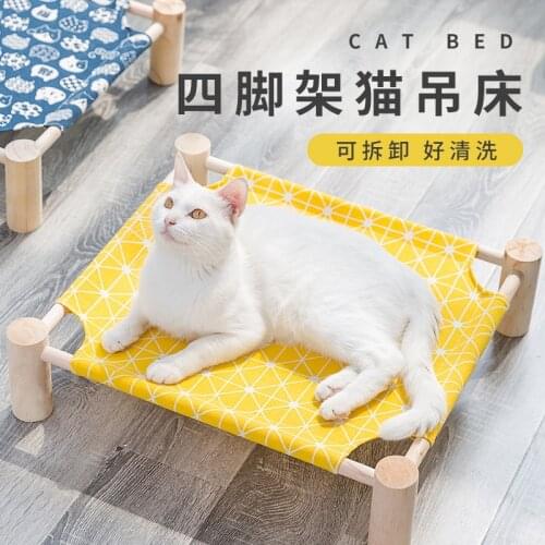 Elevated Cat Bed House Cat Hammocks Bed Wood Canvas Cat Lounge Bed for Small Rabbit Cats Dogs Durable Canvas Pet House Supplies
