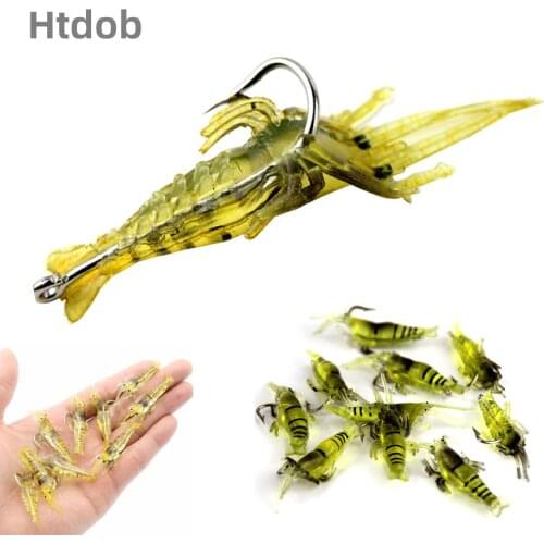 20Pcs/Lot Silicone Baits 4cm 1g Soft Fishing Lure Gold Artificial Shrimp Bait No hook Sea Fishing Winter Fishing X107