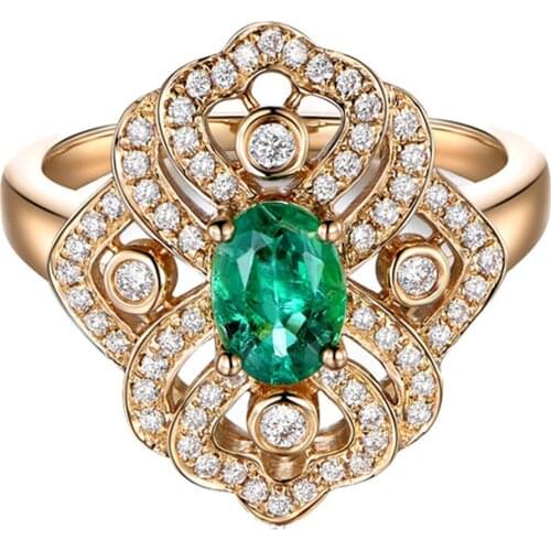 Luxury Emerald gemstones rings for women bijou green crystal Rose gold color zircon diamonds vintage party jewelry fashion gift