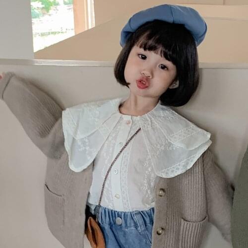 Girls Shirt Clothes 2021 Autumn Girls Shirts Kids Embroidery Lapel Blouse Baby Girl Korean Style Blouses Korean Childrens Shirt