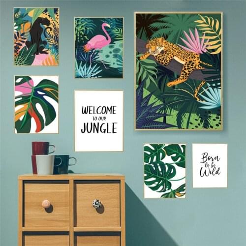 Self-adhesive Wall Stickers Flamingo Leopard Jungle Wall Art Print Painting Poster Room Decorative Wallpaper Home Decor
