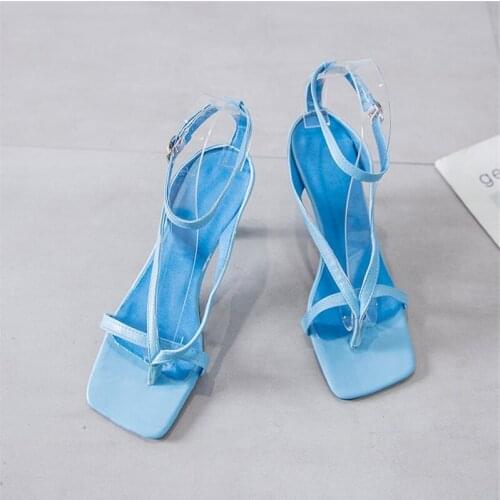 2021 New Summer Square Heel High Heels Drag Ring Belt Roman Sandals Fashion Casual Ladies Sandals Sandals Women