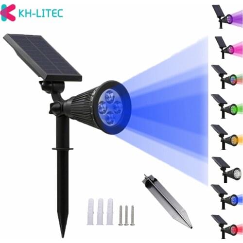 KHLITEC 4 LED Solar Spotlights Blue Led Solar Light Outdoor Security Garden Landscape Lamps Adjustable For Patio Tree Garden