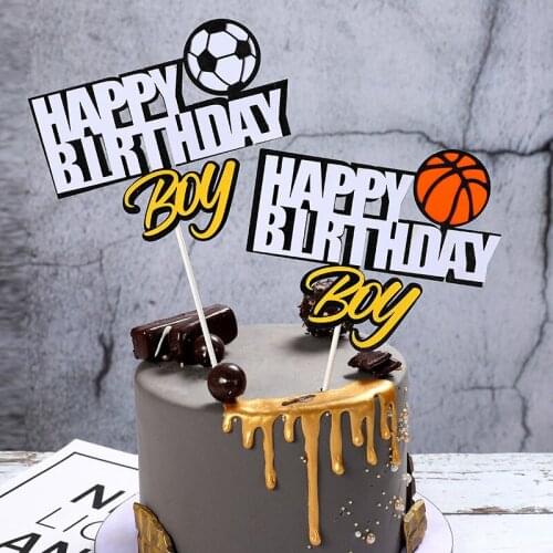 Sports Football Theme Cake Toppers Decoration Boy Happy Birthday Soccer Cupcake Topper Supplies Kids Birthday Party Decorations