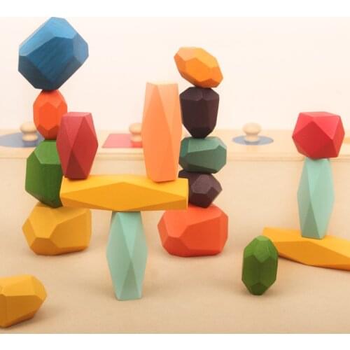 Baby Toy Wooden Jenga Building Block Colored Stone Creative Educational Toys Nordic Style Stacking Game Rainbow Stone Wooden Toy