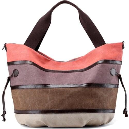 Single Shoulder Contrast Color Large Capacity Retro European and American Fashion Stitching Cloth Bag Fashion Ladies Canvas Bag