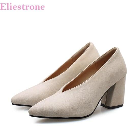 Brand New Comfortable Beige Black Women Pumps High Square Heels Lady Office Shoes BKA5 Plus Big Small Size 30 11 43 45 48