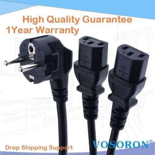 VDE Schuko CEE7/13 to 2XC13 Female Y Type Splitter Power Cord,Euro Power line cable.Angled custom