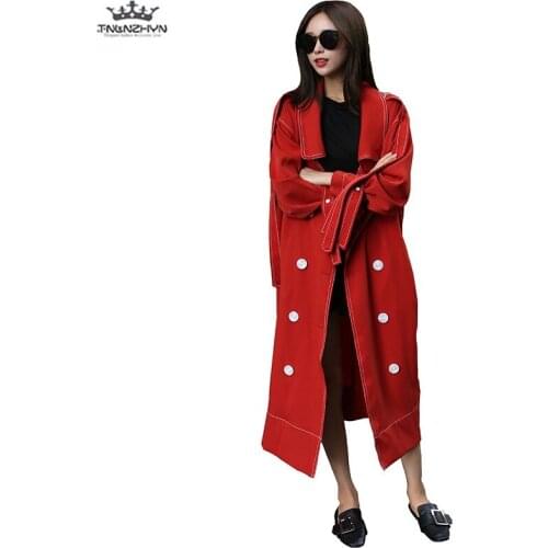 Tnlnzhyn 2019 New Spring long Trench Coat Fashion Women Double breasted Windbreaker Coat Turn Down Collar Outerwear Y953