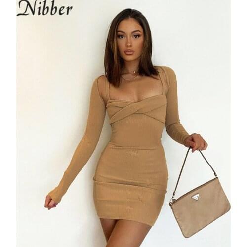 Nibber 2021 Summer Knitted Two-Piece Sets Long-Sleeved Blouse + Suspender Sleeveless Dress For Womens Daily Party Clubwear