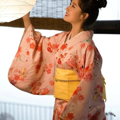 Female yukata women haori Japan geisha costume obi national dress Japanese kimono traditional dress cosplay TA473