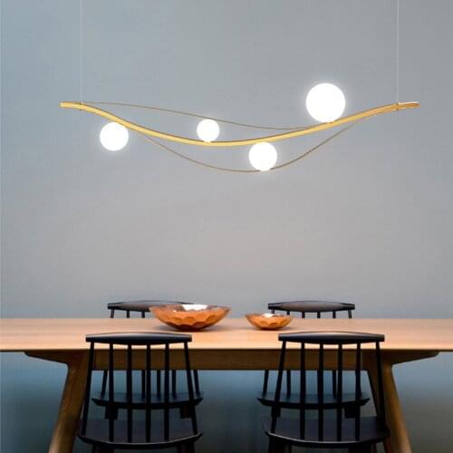 Gold Simple LED Chandelier Modern Kitchen island Long Hanging Light Dining Bar Office Coffee Restaurant Pendant Lamp