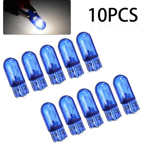 10pcs T10 W5W 194 Natural Blue Glass White Light Halogen Xexon Lamp Bulbs 12V 5W Replacement Bulbs License Plate Lights