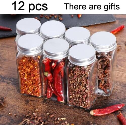 12PCS Set Seasoning Jar Square Glass Container Seasoning Bottle Kitchen and Outdoor Camping Seasoning Container Spice Jars