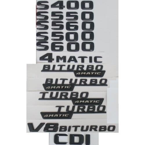 3D Matt Black Trunk Number Letters Badge Emblem Emblems for Mercedes Benz S63 AMG S400L S500L S500 S600L V8 V12 BITURBO 4MATIC