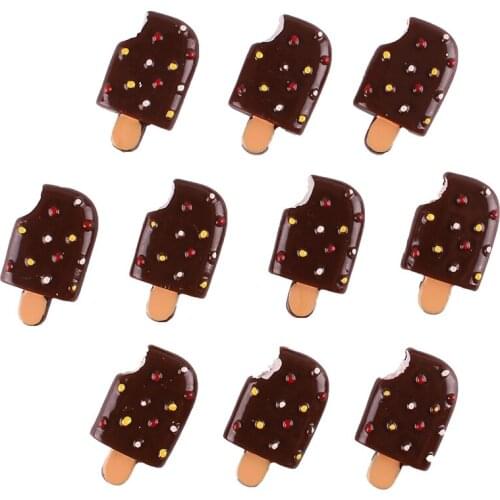 50pcs Summer Chocolate Popsicle Resin Scrapbooking Hair Bow Clip Center Crafts Embellishment Charms Cabachons