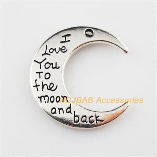 6 New “I Love You” Moon Charms Tibetan Silver Tone Pendants 27.5x29.5mm