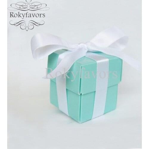 70pcs 2inch Robin’s egg Blue Square Candy Boxes w/without Satin Ribbon Engagement Party Favors Birthday Event Sweet Holder Ideas