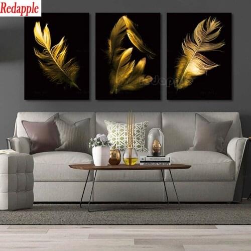 Abstract Painting Feather 3 Pcs DIY Diamond Painting Full Square Diamond Embroidery Cross Stitch Mosaic Rhinestone Handmade Gift