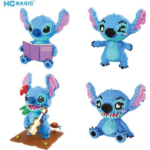 2570pcs+ Reading Disney Stitch Diamond Building Block Wink Guitar Lilo and Stitch Figure Model Disney Block Toys Mirco Bricks