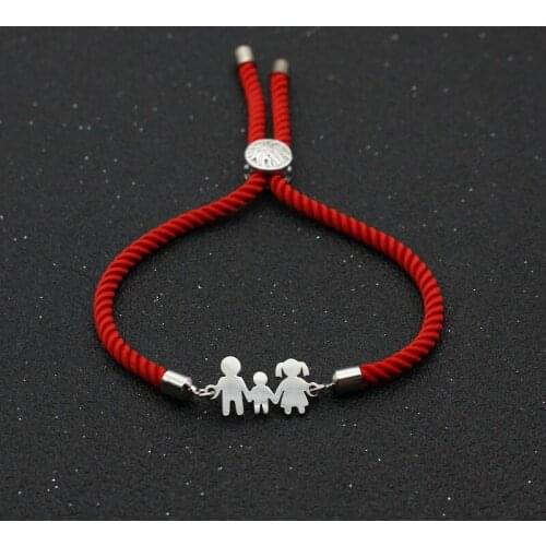 Cute Bear Stainless Steel Charm Bracelets & Bangles For Family Dad Mom Son Lucky Red Rope Bracelets For Women Men Jewelry Gift