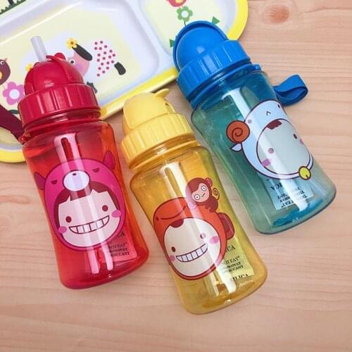 Kids Children Cartoon Animal School Drinking Water Straw Bottle Straw Sippy Baby Cup With Hand Strap 350ml