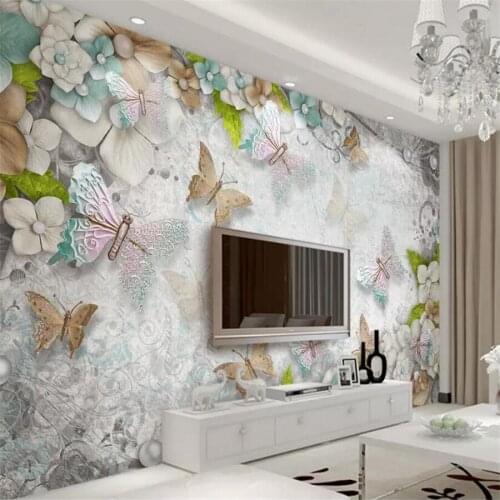 Diantu Custom wallpaper 3d gorgeous Mediterranean butterfly flower pearl living room TV backdrop wallpaper 3d papel de parede