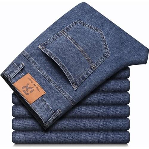 Brand Jeans Men Vintage Gray Blue Cotton Loose Straight Fashion Business Pants Classic Style Denim Trousers Big size 40 42 44