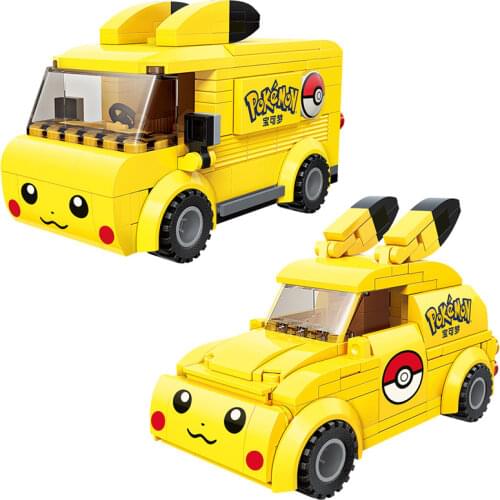 Hot Cartoon Anime Pokemon Pikachu Cute Car Bus Model Building Blocks Bricks Sets Classic Movie Dolls Kids Toys For Children Gift