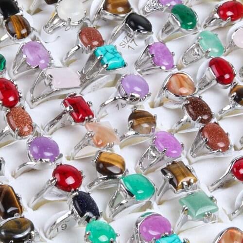 High quality natural stone 24 pieces / batch mixed style unisex custom fashion colorful natural stone wholesale jewelry ring