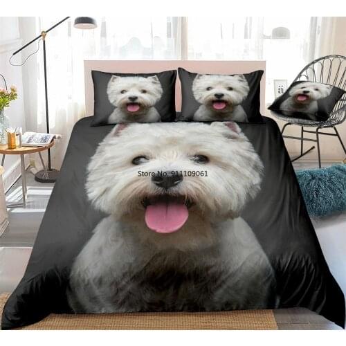 Dropship 3D Dog Duvet Cover Set West Highland White Terrier Bed Set White Bedding Kids Boys Girls Cute Pet Quilt Cover 2-3pcs