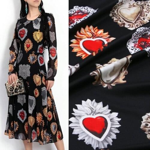 Red gemstone printed Georgette chiffon fabric,women dress crepe fabric DIY clothing digital print polyester tissu au metre