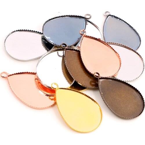 Fashion 10x14mm 13x18mm 18x25mm Inner Size Drop Style Brass Cameo Cabochon Base Setting Charm Pendant Necklace Jewelry Findings