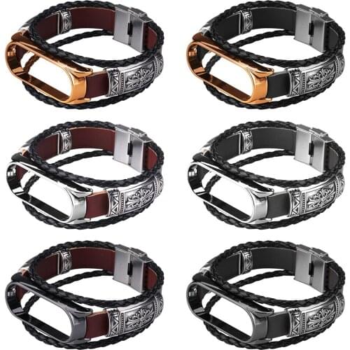 Men Embossed Leather Watchbands For Xiaomi Mi Band 5 / 5 NFC Replacement Strap Retro Butterfly Clasp Wrist Band Watch Accessorie