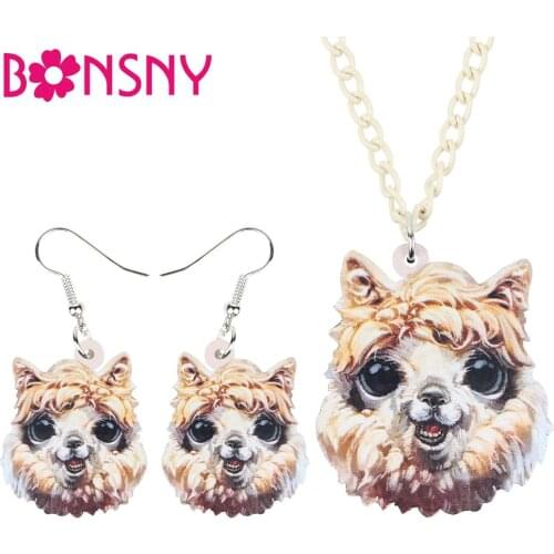 Bonsny Acrylic Jewelry Set Sweet Cartoon Anime Alpaca Necklace Earrings Fashion Cute Pendant For Women Girls Charms Gift NE+EA