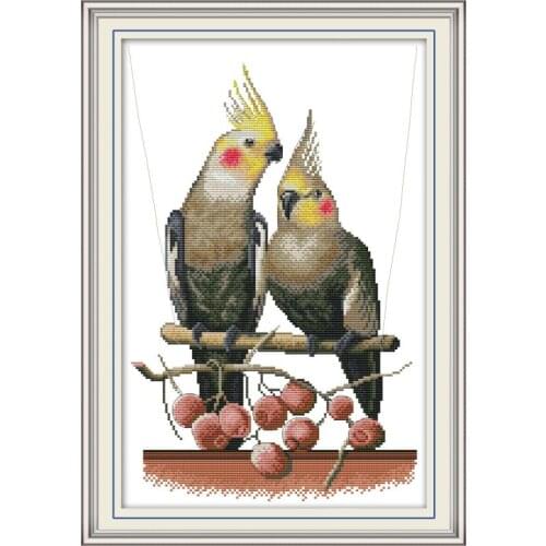 Joy Sunday Cross Stitch Kits Embroidery Needlework Sets DMC Two Parrots 11&14CT DIY Ecological Cotton Chinese Cross Stitch Kits