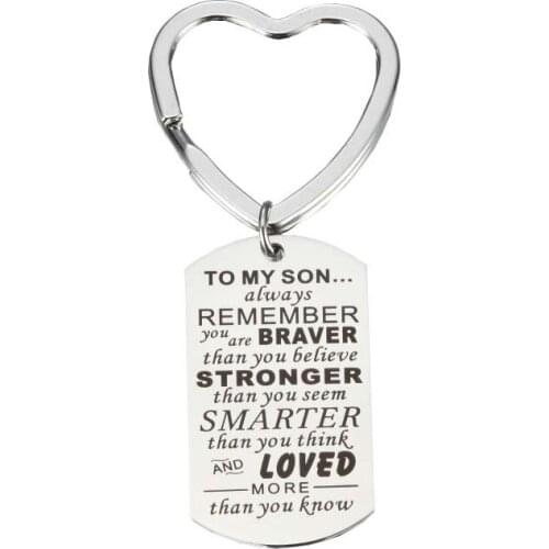 Stainless Steel Military Card Keychain Jewelry Lettering TO MY SON ALWAYS REMEMBER YOU ARE BRAVER For Men Gift Jewelry