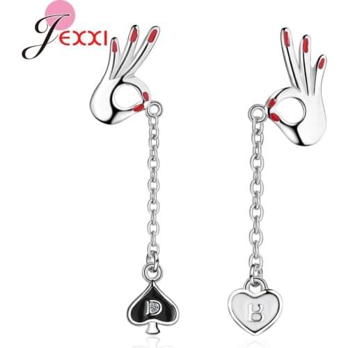 Wholesale Jewelry Fashionable Earrings Creative Finger OK Design Heart Charm Letter Drop Earrings Punk Jewelry Bijoux