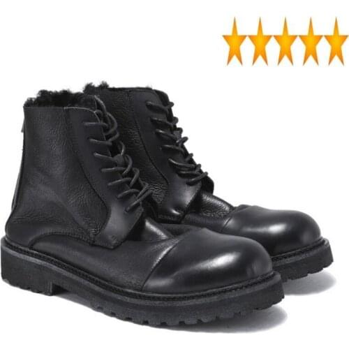 Sheep Real 2021 Fur New Warm Fleece Genuine Leather Motorcycle Men Retro Round Toe Lace Up Ankle Boots Male Shoes