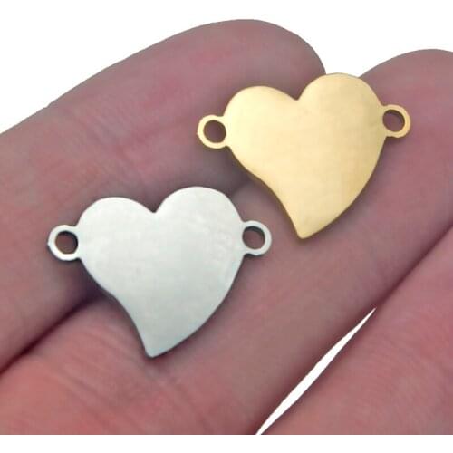 5Pcs/lot Stainless Steel Mirror Polish Love Heart Charms DIY Bracelet Suspension Mini Charm Connector Jewelry Making Findings